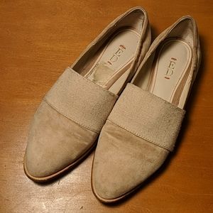 Tan suede pointed toe flats/loafers